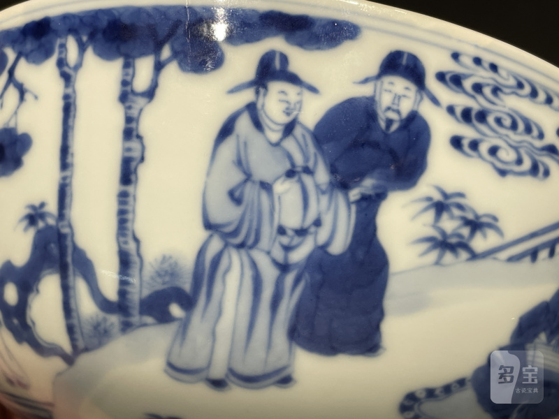 清雍正 青花十八学士墩式碗 - 图10